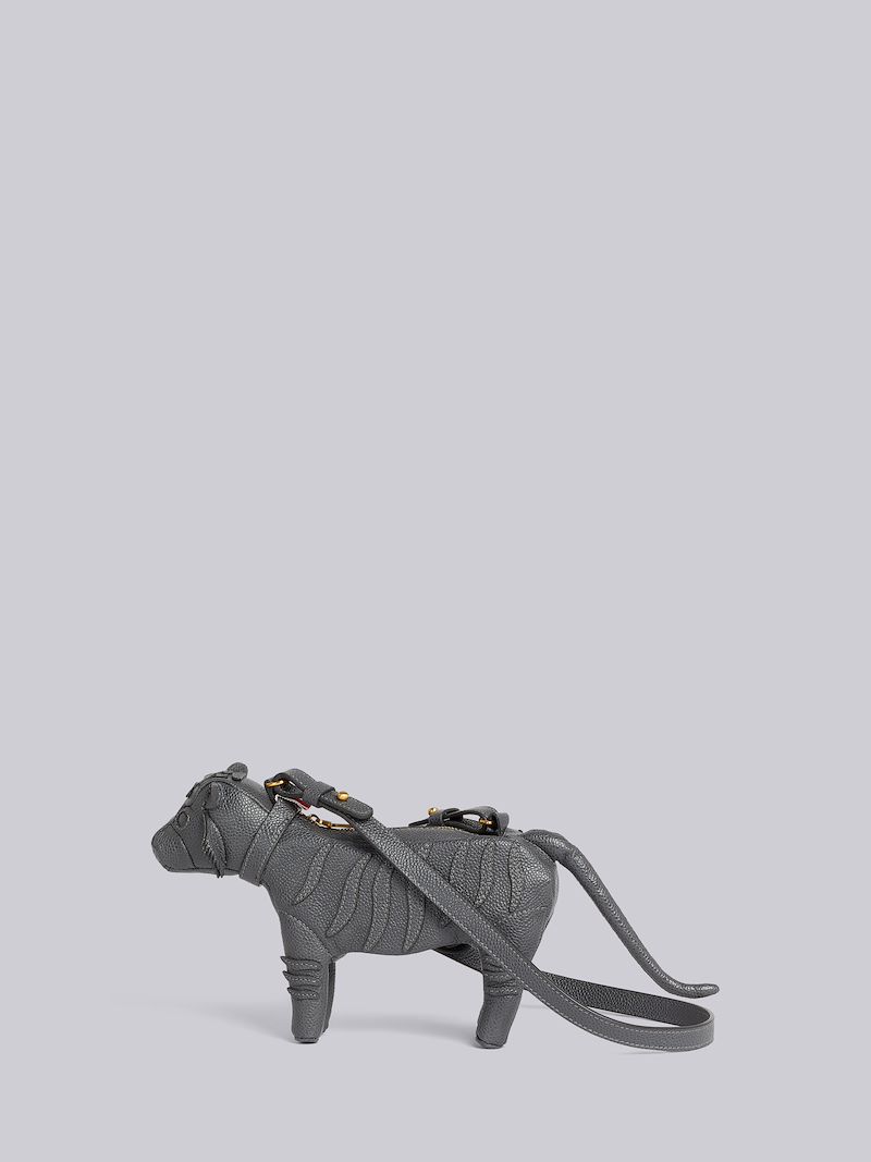 Dark Grey Pebble Grain Leather Mini Tiger Crossbody