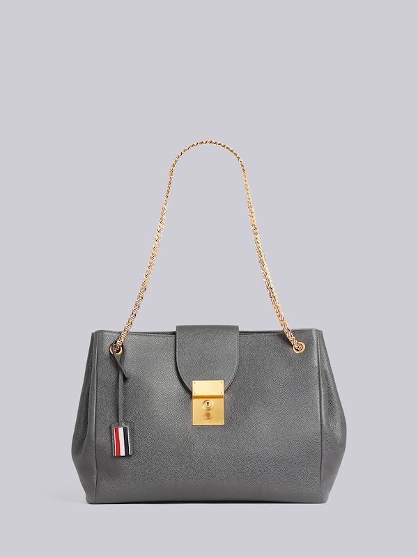 Dark Grey Pebble Grain Leather Mrs. Thom Chain Tote