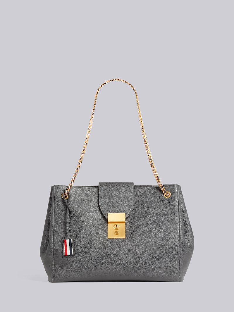 Dark Grey Pebble Grain Leather Mrs. Thom Chain Tote