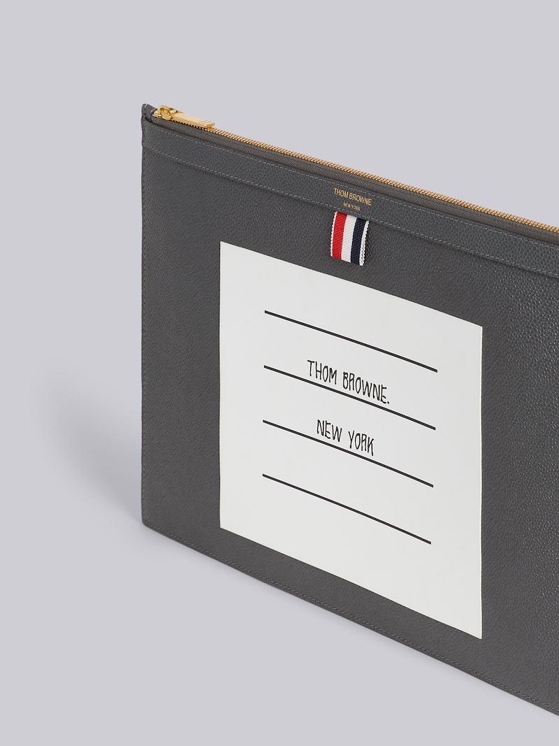 Dark Grey Pebble Grain Leather Paper Label Medium Document Holder
