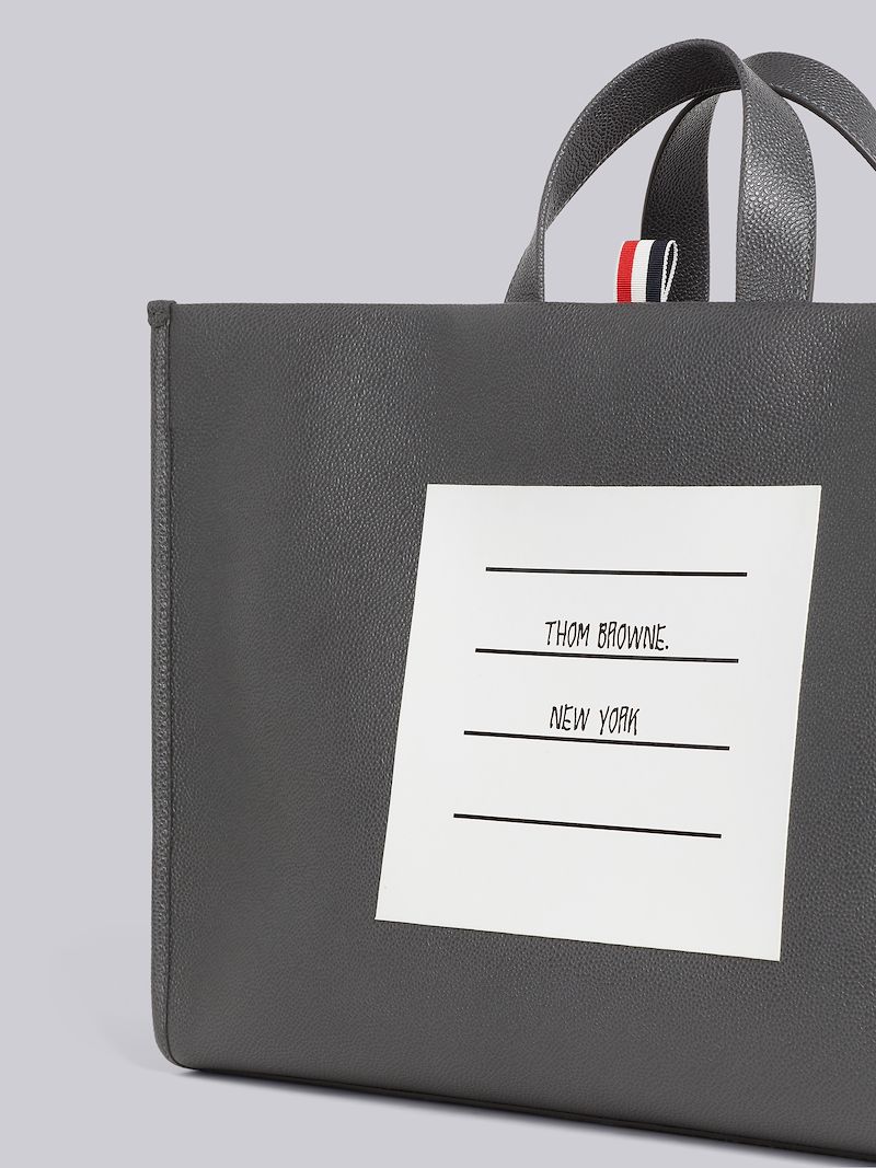 Dark Grey Pebble Grain Leather Paper Label Squared Tote