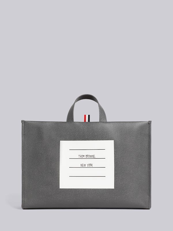 Dark Grey Pebble Grain Leather Paper Label Squared Tote