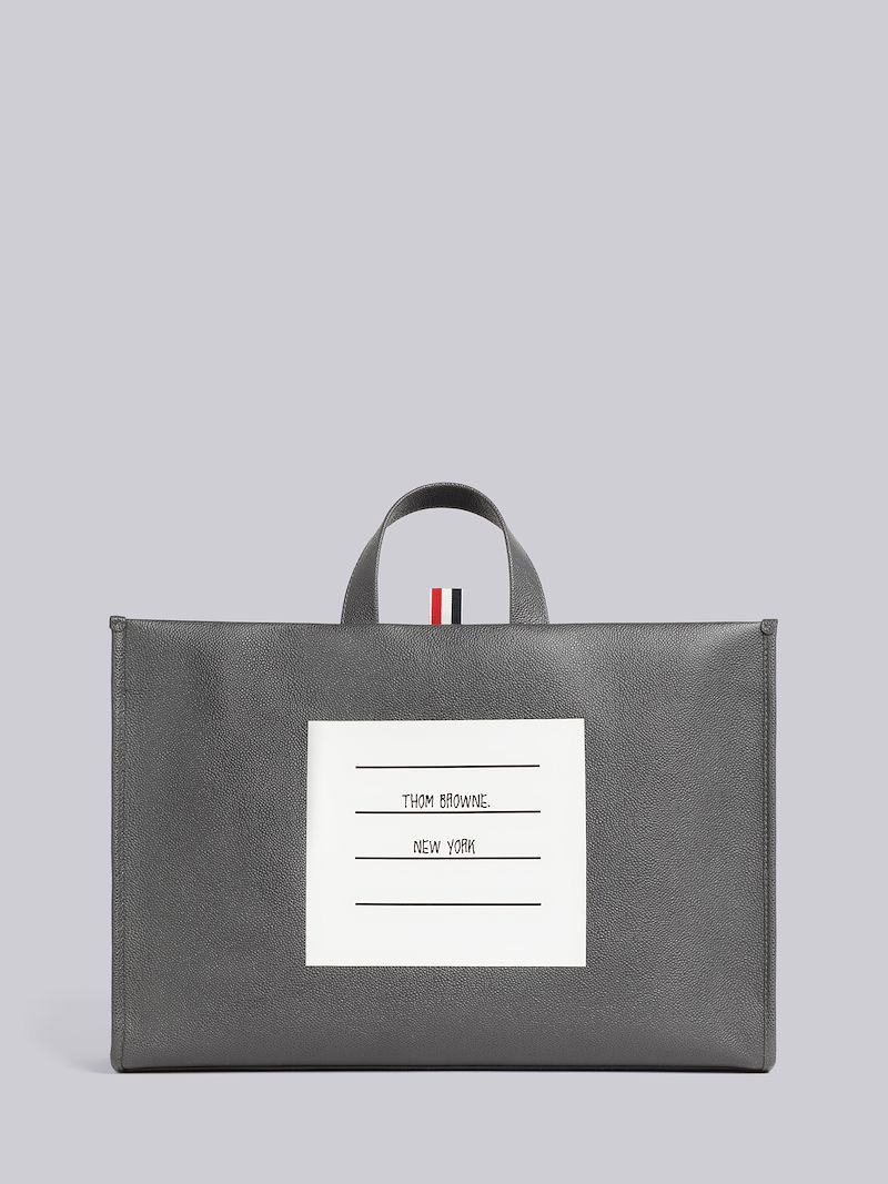 Dark Grey Pebble Grain Leather Paper Label Squared Tote