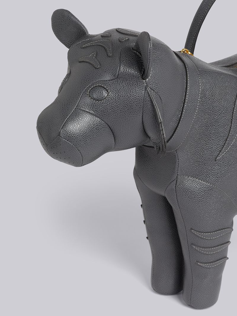 Dark Grey Pebble Grain Leather Tiger Bag