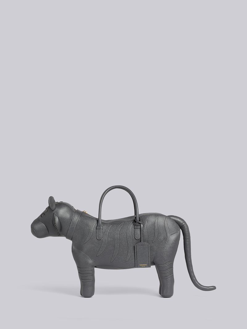 Dark Grey Pebble Grain Leather Tiger Bag