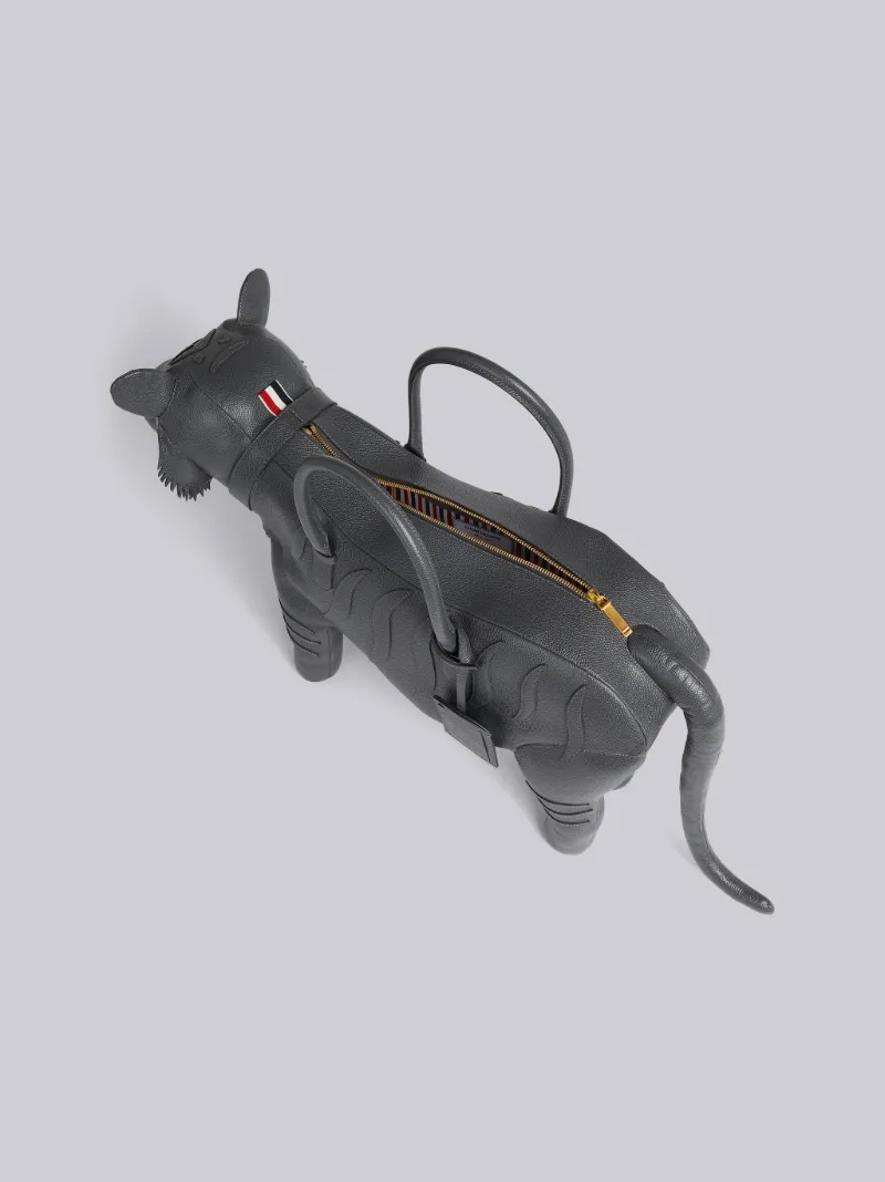 Dark Grey Pebble Grain Leather Tiger Bag