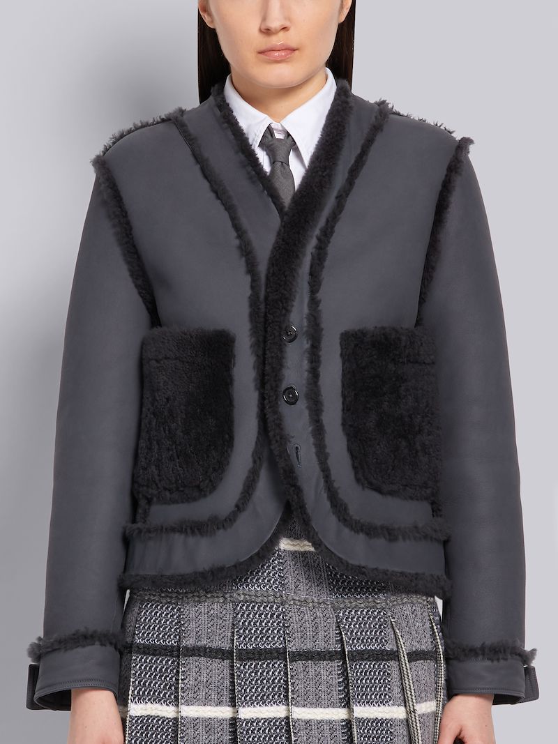 Dark Grey Shearling Reversible Dropped Shoulder Cardigan Jacket