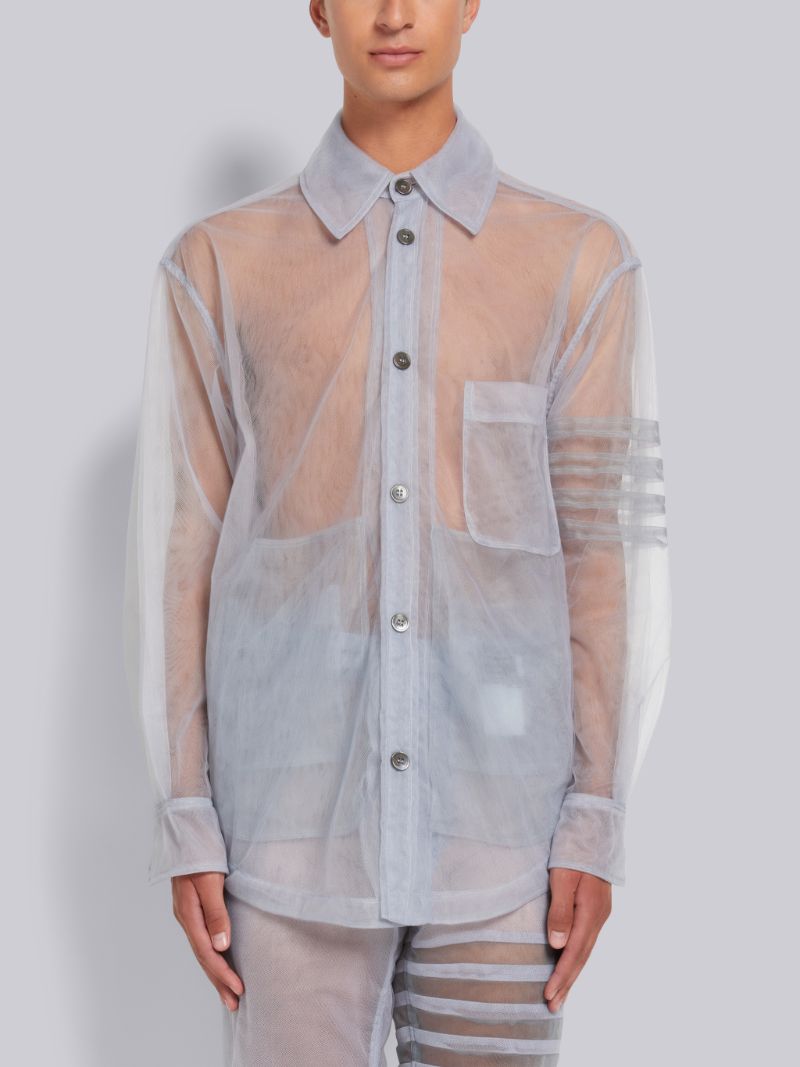 Dark Grey Soft Tulle 4-Bar Oversized Shirt Jacket