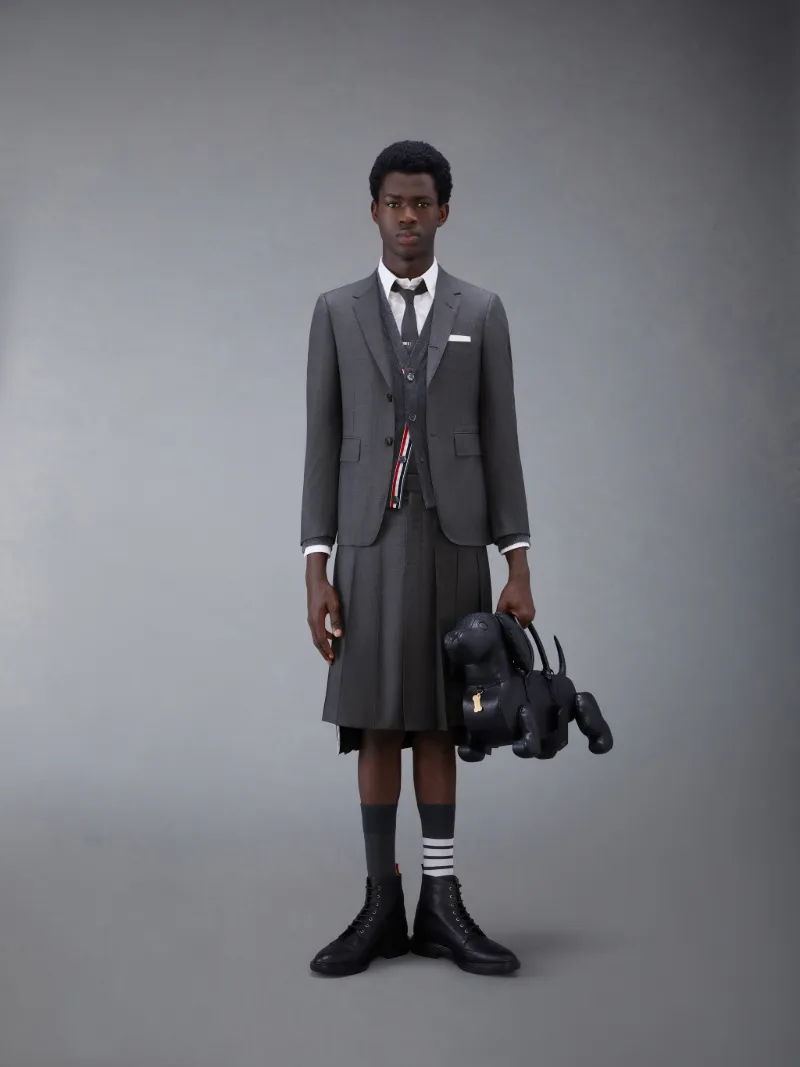 Dark Grey Super 120's Twill Classic Rise Pleated Skirt Dark Grey Super 120's Twill Classic Rise Pleated Skirt