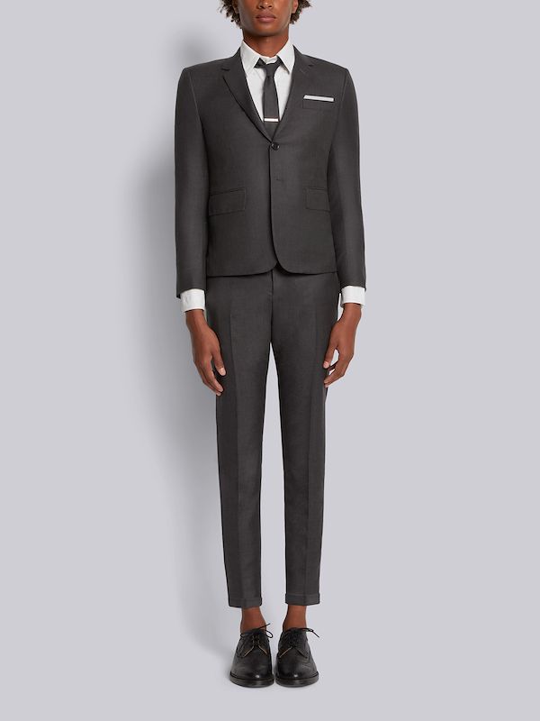 Dark Grey Super 120s Twill High Armhole Suit With Tie And Low Rise Skinny Trouser