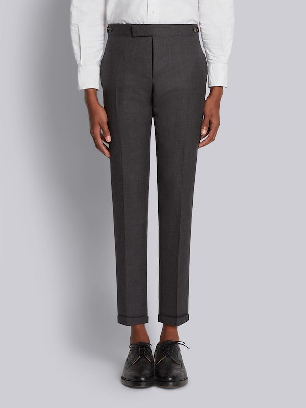 Dark Grey Super 120s Twill Low Rise Skinny Side Tab Trouser
