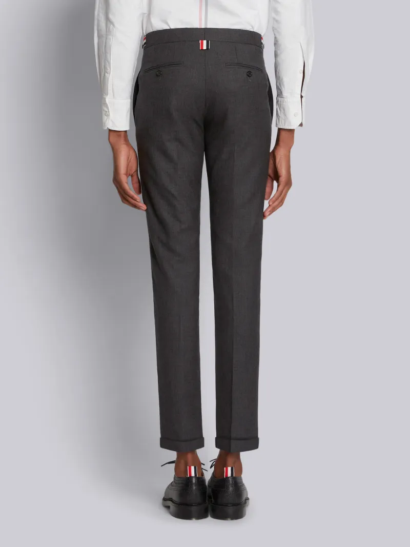 Dark Grey Super 120s Twill Low Rise Skinny Side Tab Trouser