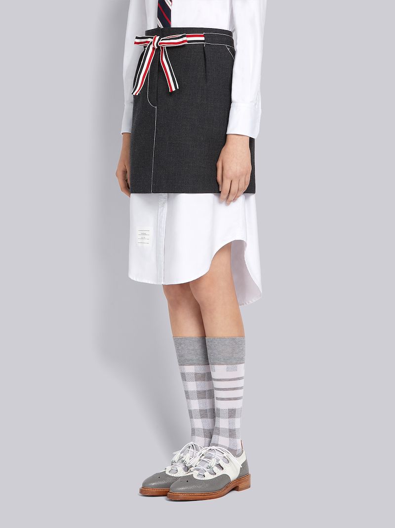Dark Grey Wool 2 Ply Fresco Tie Waist Mini Sack Skirt