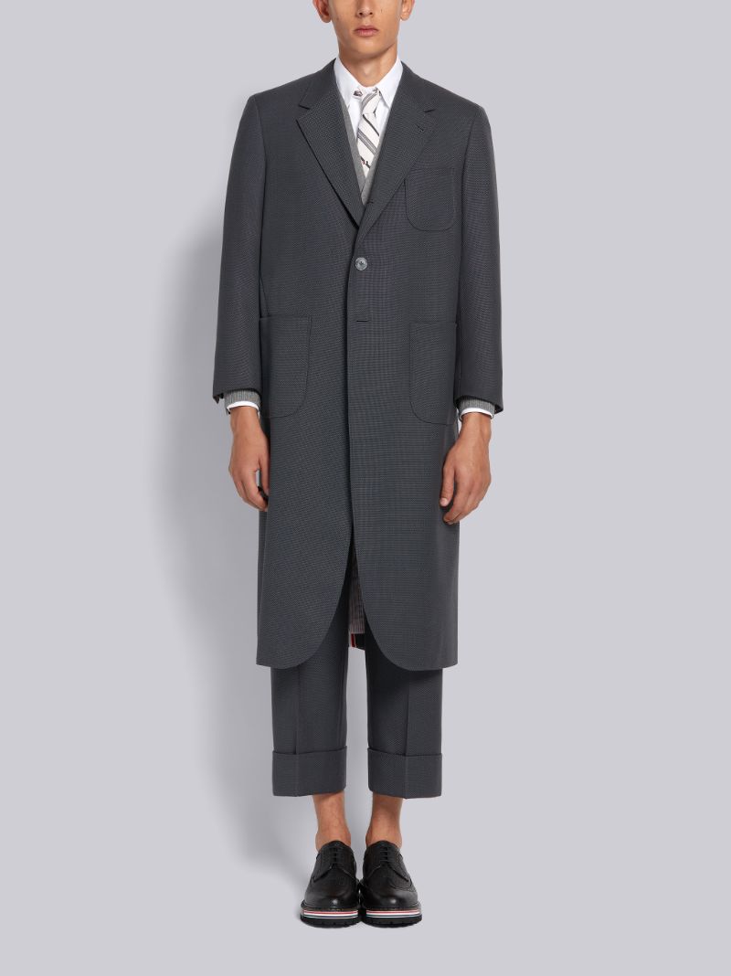 Dark Grey Wool Hopsack School Uniform Weave Oversized Wide Lapel Sack Overcoat