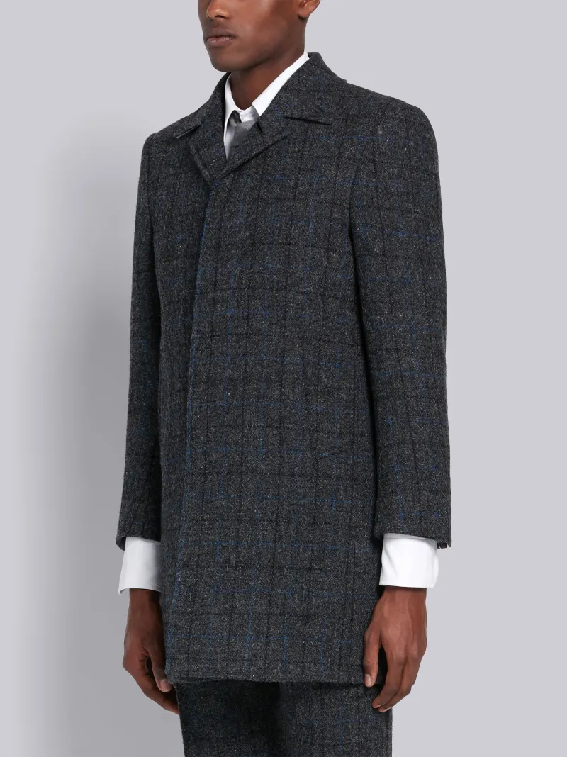 Dark Grey Wool Tattersall Check Classic Bal Collar Overcoat