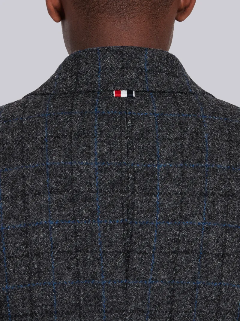 Dark Grey Wool Tattersall Check Classic Bal Collar Overcoat