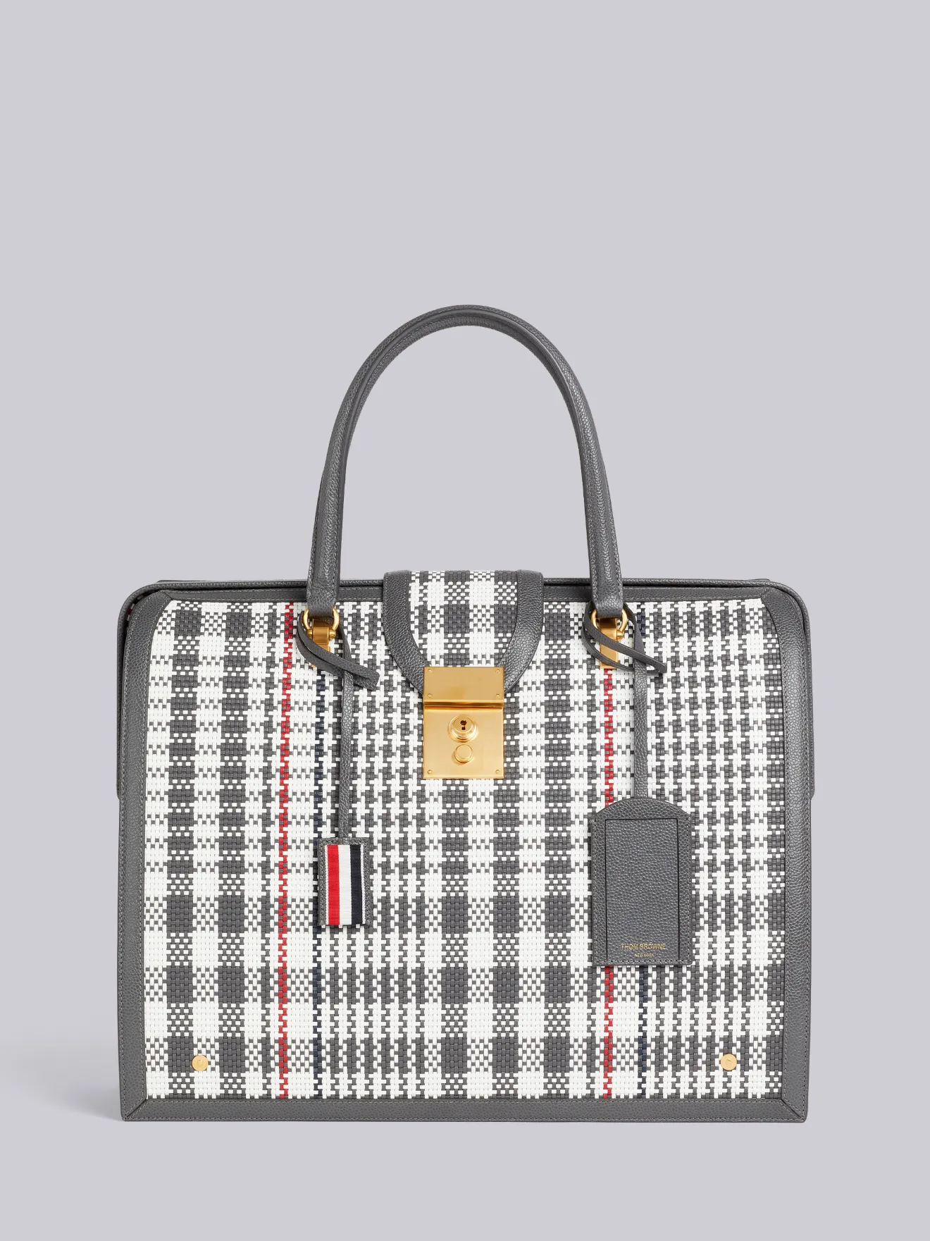 Dark Grey Woven Houndstooth Calf Leather Mr. Thom Bag | Thom Browne