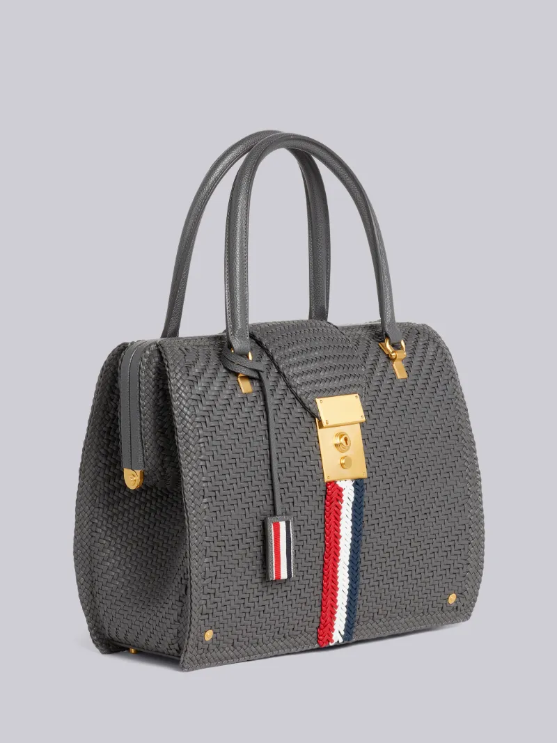 Dark Grey Woven Soft Calf Leather Braided Center Stripe Mrs. Thom Bag