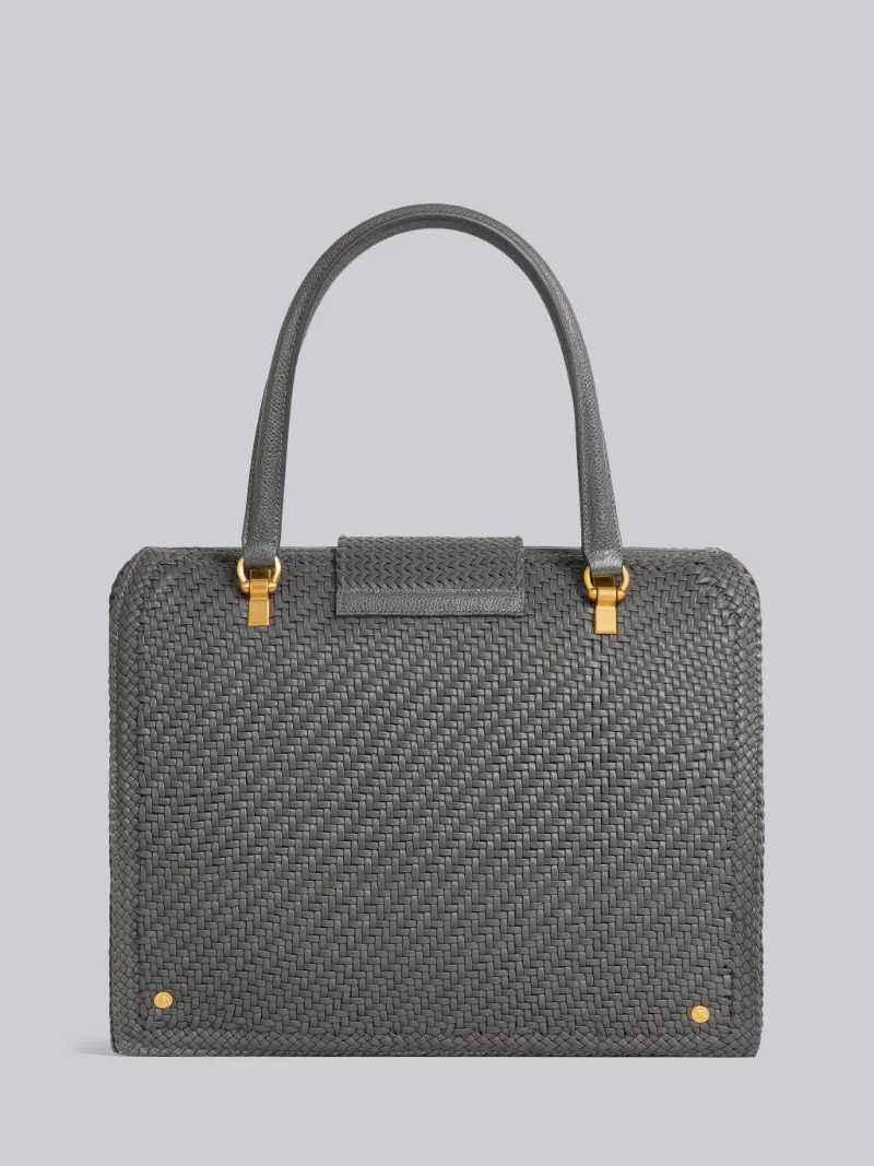 Dark Grey Woven Soft Calf Leather Braided Center Stripe Mrs. Thom Bag Thom Browne