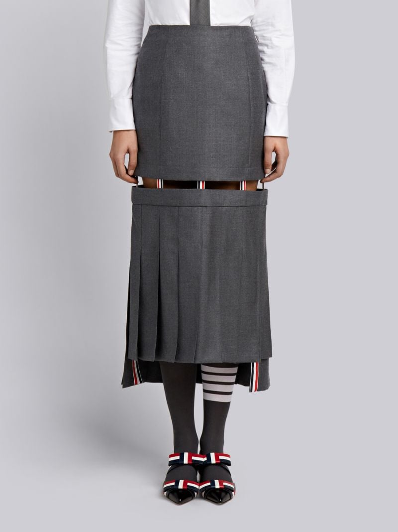 Detachable Low-Slung Pleated Skirt In Solid Wool Twill