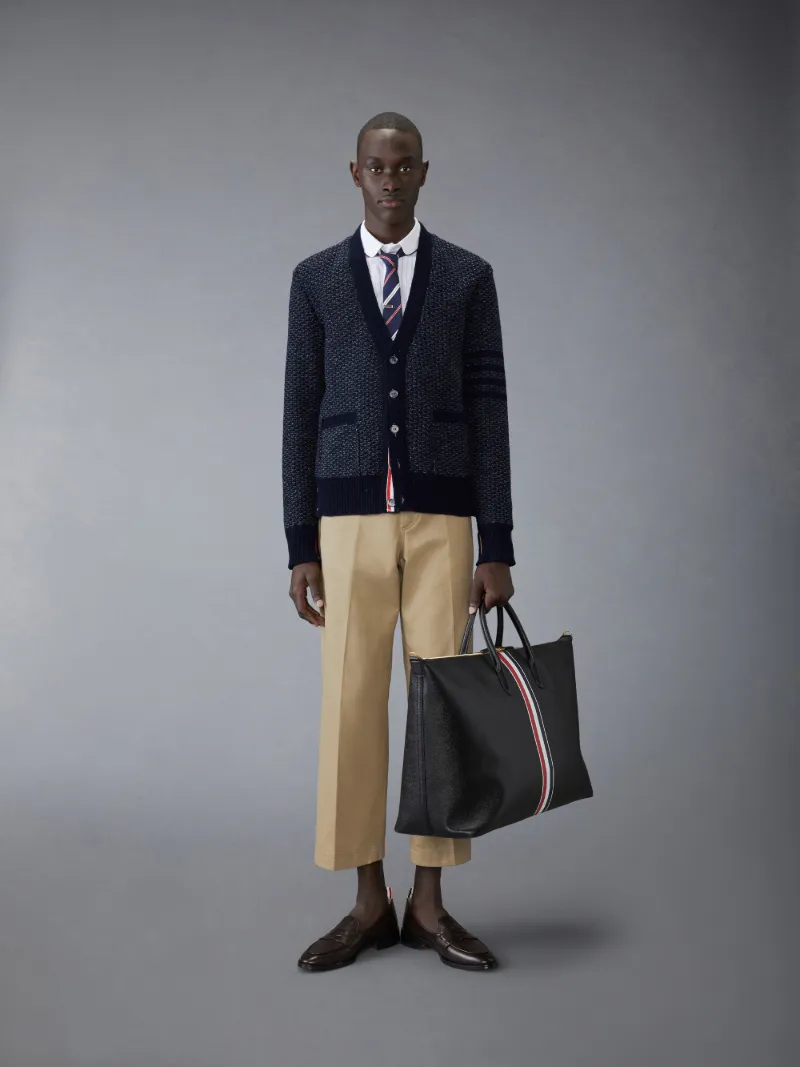 Donegal 4-Bar Relaxed Fit V Neck Cardigan | Thom Browne