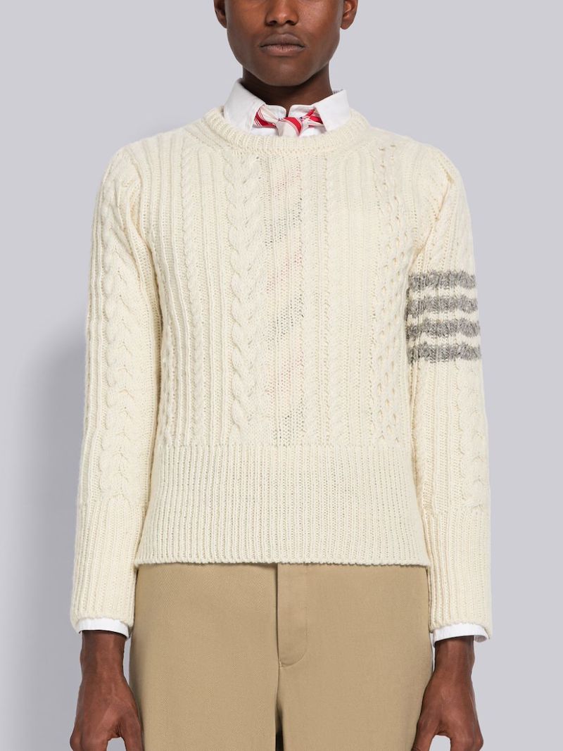 Donegal Cable 4-Bar Crew Neck Pullover