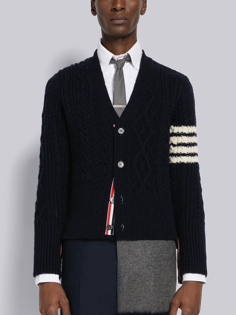 Donegal Cable 4-Bar V-Neck Cardigan