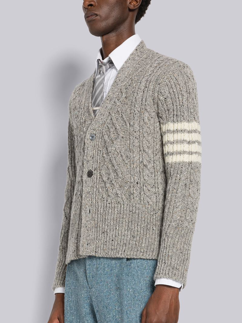 Donegal Cable 4-Bar V-Neck Cardigan