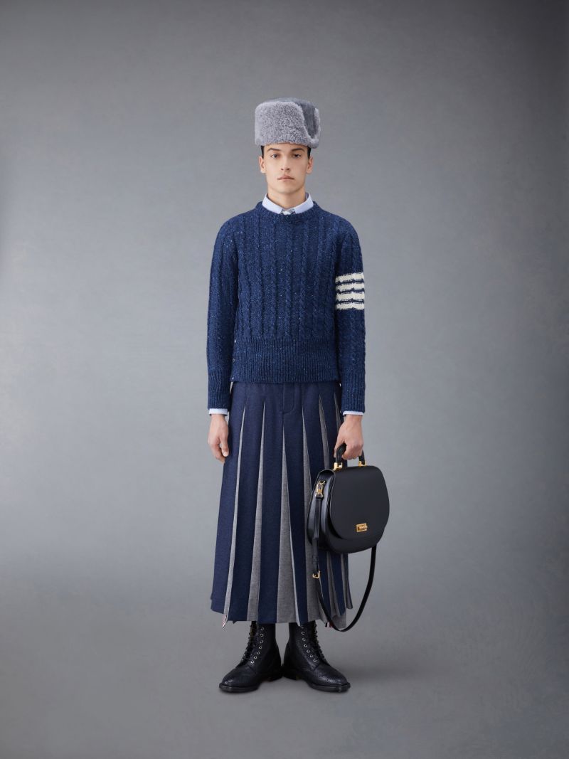 Donegal Twist Cable 4-Bar Classic Crew Neck Pullover | Thom Browne