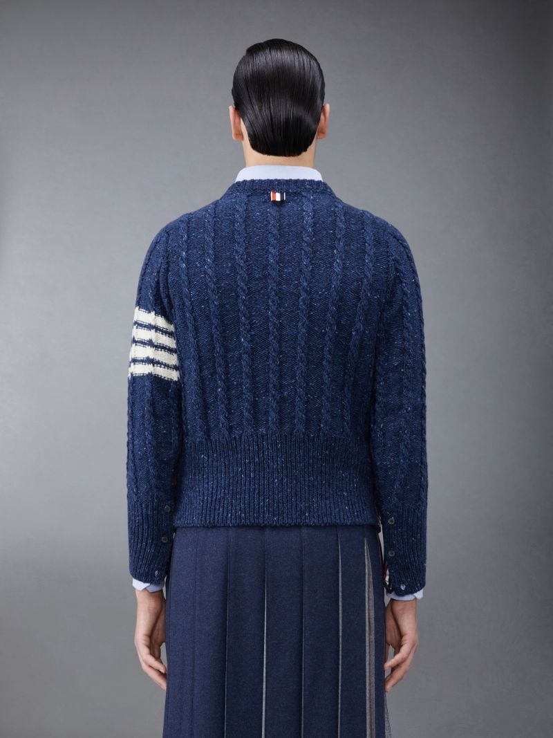 Donegal Twist Cable 4-Bar Classic Crew Neck Pullover | Thom Browne