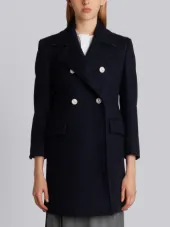 Double Breasted Chesterfield Overcoat In Navy Heavy Merino Melton