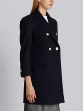 Double Breasted Chesterfield Overcoat In Navy Heavy Merino Melton