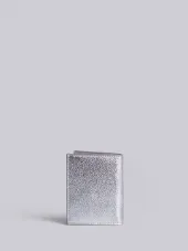 Double Card Holder With Red, White And Blue Diagonal Stripe In Silver Pebble Grain & Calf Leather