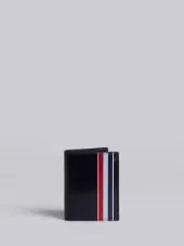 Double Card Holder With Red, White And Blue Printed Stripe In Calf Leather