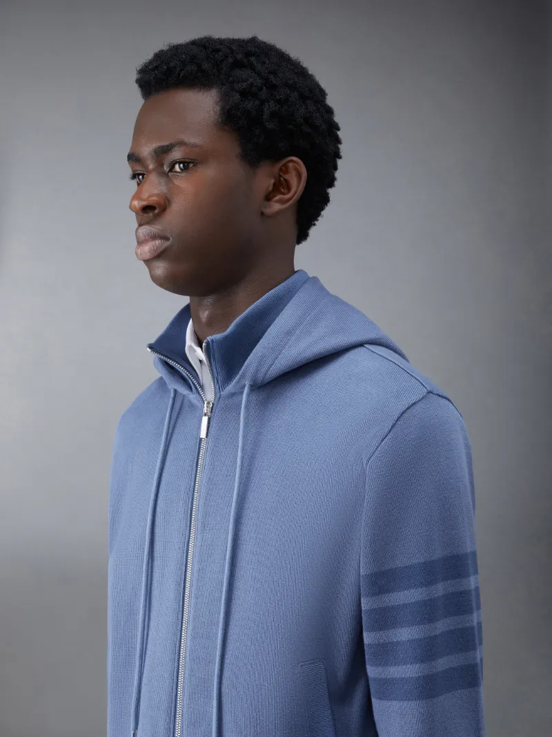 Double Face Knit 4-Bar Funnel Neck Zip Hoodie | Thom Browne