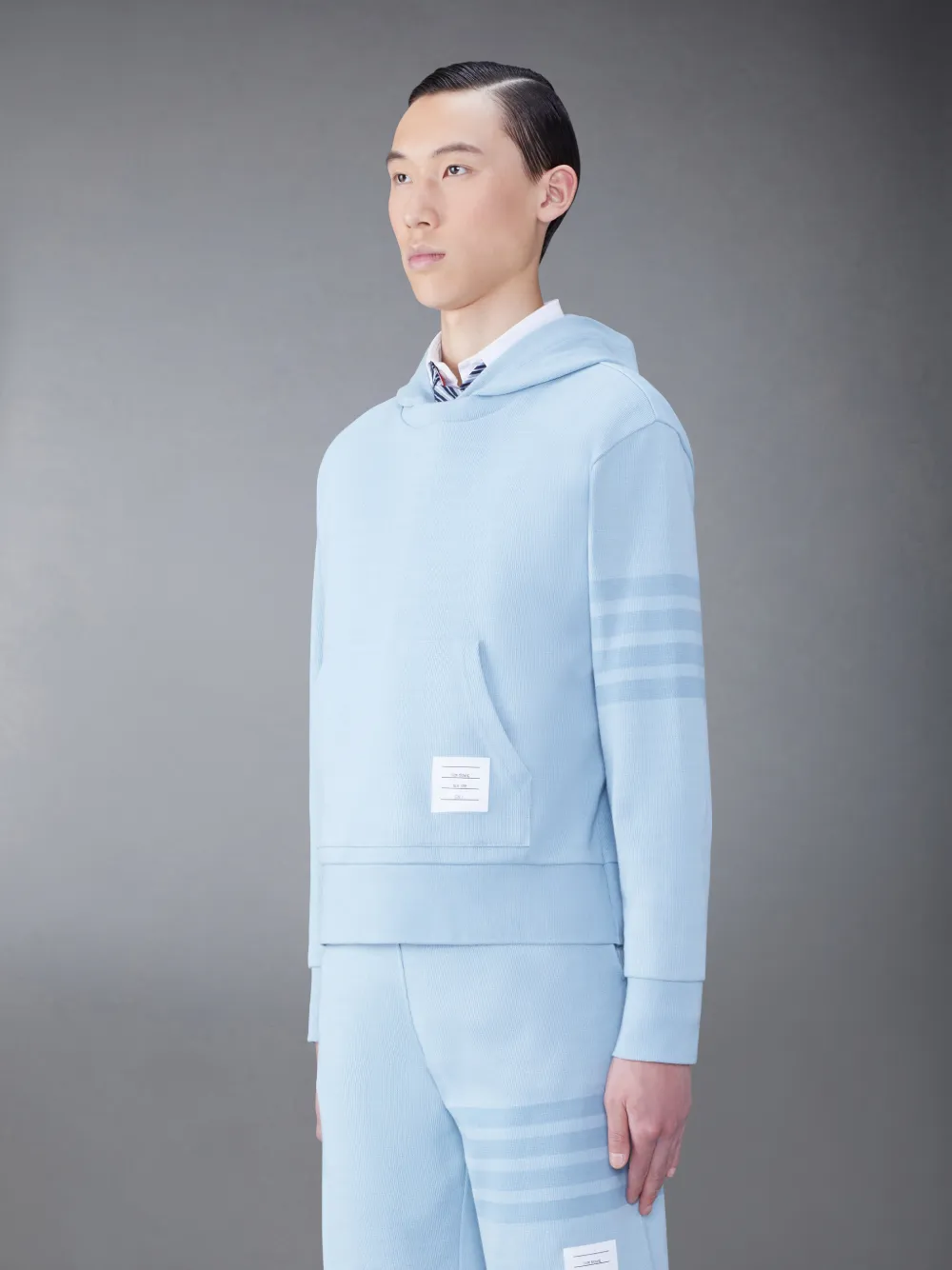 Thom browne light blue hoodie sale