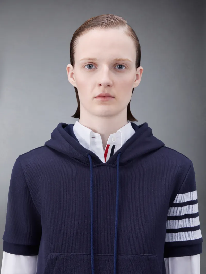 Double Face Knit 4-Bar Short Sleeve Hoodie | Thom Browne