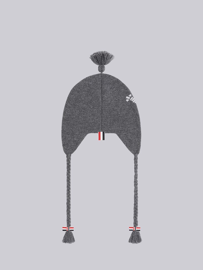 Double Face Merino Bow Jacquard Earflap Beanie