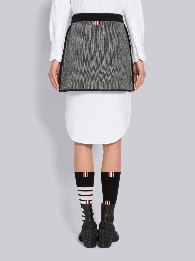Double Face Wool Herringbone Reversible Mini Wrap Skirt