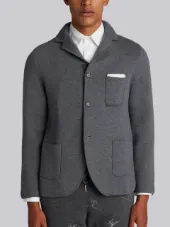 Double Knit Sport Coat With Red, White And Blue Stripe In Grey Fine Merino Wool