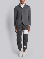 Double Knit Sport Coat With Red, White And Blue Stripe In Grey Fine Merino Wool