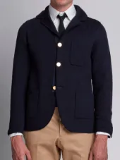 Double Knit Sport Coat With Red, White And Blue Stripe In Navy Merino Wool