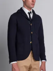 Double Knit Sport Coat With Red, White And Blue Stripe In Navy Merino Wool