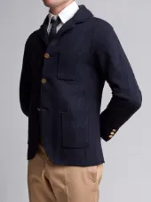 Double Knit Sport Coat With Red, White And Blue Stripe In Navy Merino Wool