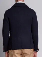 Double Knit Sport Coat With Red, White And Blue Stripe In Navy Merino Wool