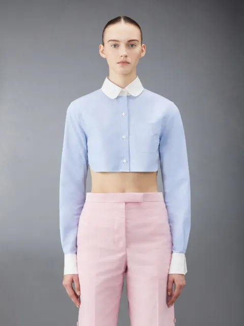 White Oxford Triple Stitching Round Collar Classic Shirt