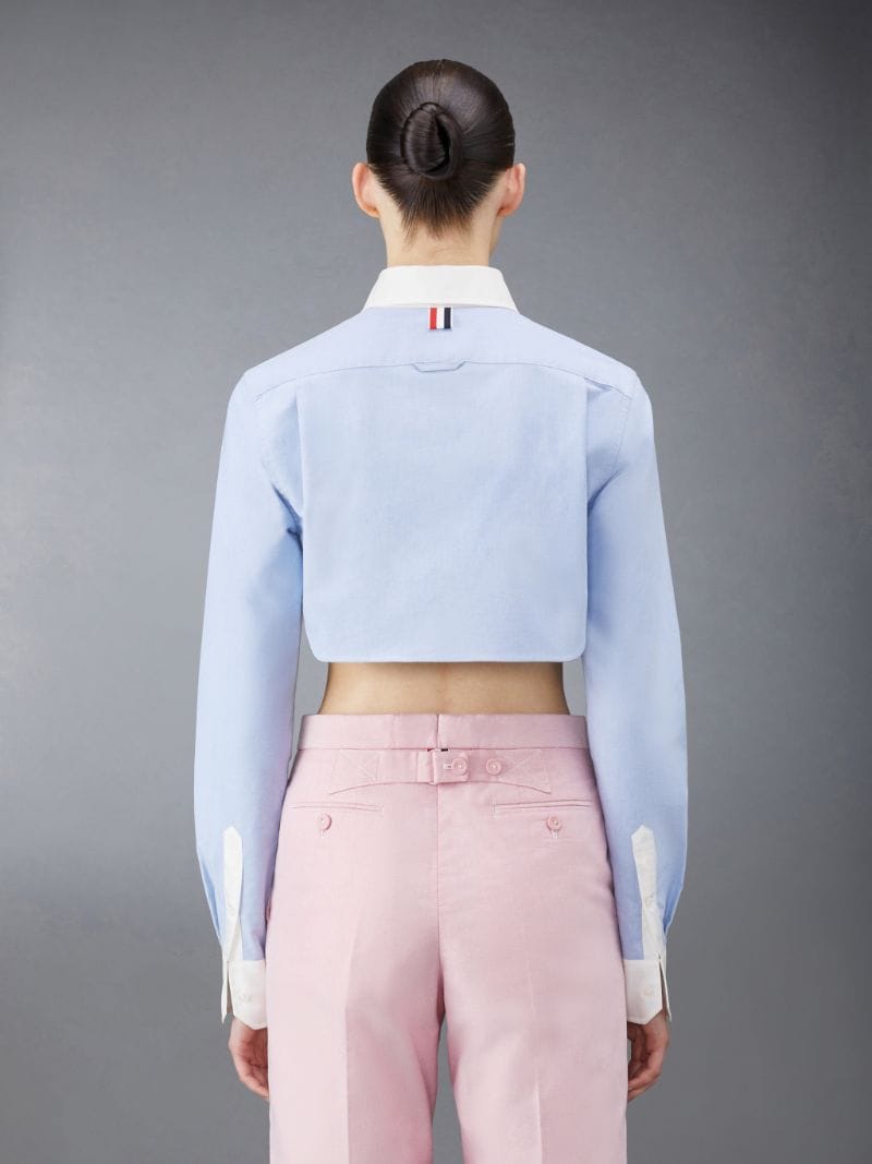 Double Satin Organza Combo Cropped Round Collar Shirt | Thom Browne