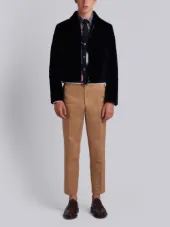 Double Welt Pocket Zip Up Jacket In Dyed Sheared Mink With Red, White And Blue Mink Intarsia Stripe