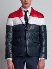 Down Filled Classic Single Breasted Sport Coat In Navy Deerskin