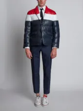 Down Filled Classic Single Breasted Sport Coat In Navy Deerskin